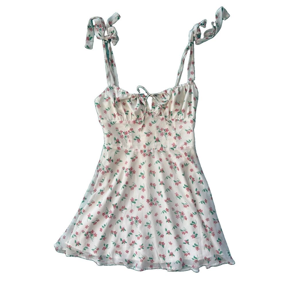 Beginning Boutique White Pink Gorgeous Mini Summer Dress Flouncy Ditsy Size 4